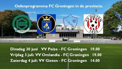 Eerste oefenwedstrijden FC Groningen in de provincie bekend.