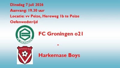 Dinsdag a.s. oefenwedstrijd FC Groningen o21